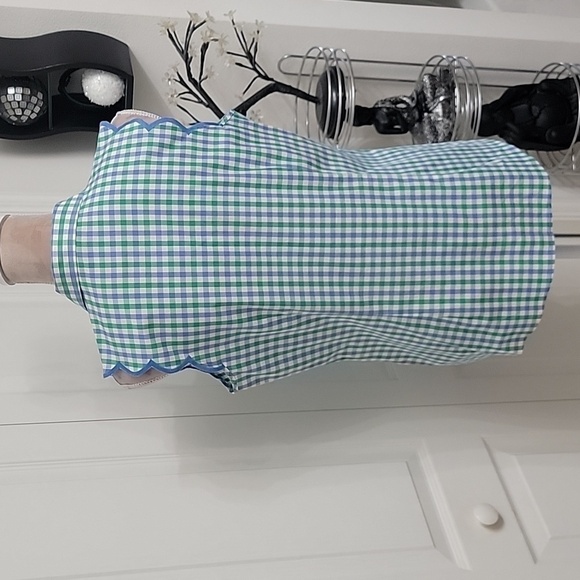 Talbots, Size 8 Blue, Green & White Checkered Sleeveless Shirt, Scalloped Edges - Picture 4 of 11